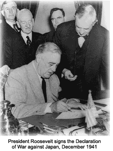 FDR signs Declaration of War on Japan